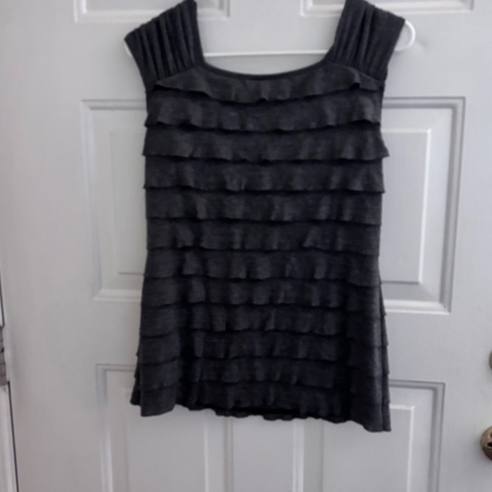 AB Studio Charcoal Layered Ruffle Tank - Picture 3 of 5